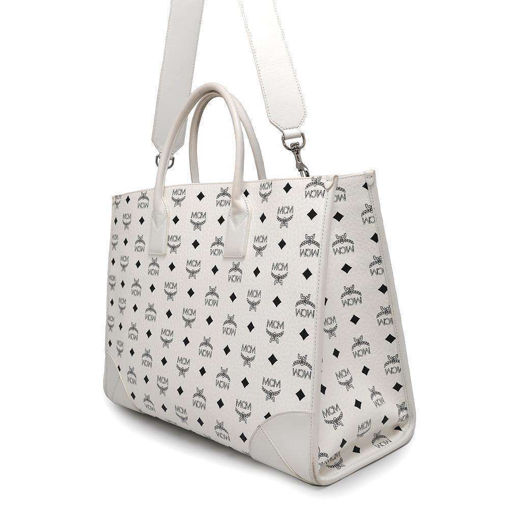 MCM Tote Bag Munchen Extra Large Shoulder Bag White - Picture 2 of 15